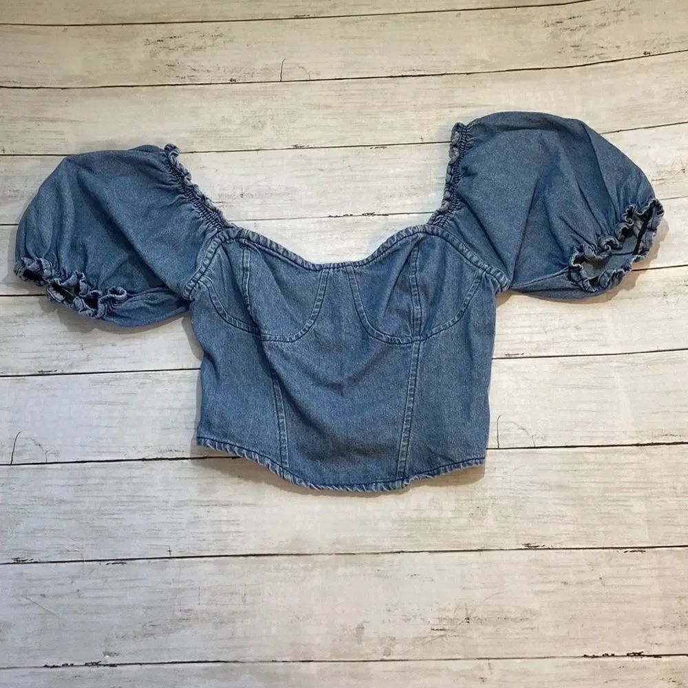 WOMENS DENIM CROP Top Shirt Size M